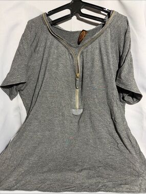 Tod's Gray Short Sleeve Half-Zip Tee with Gold Zipper